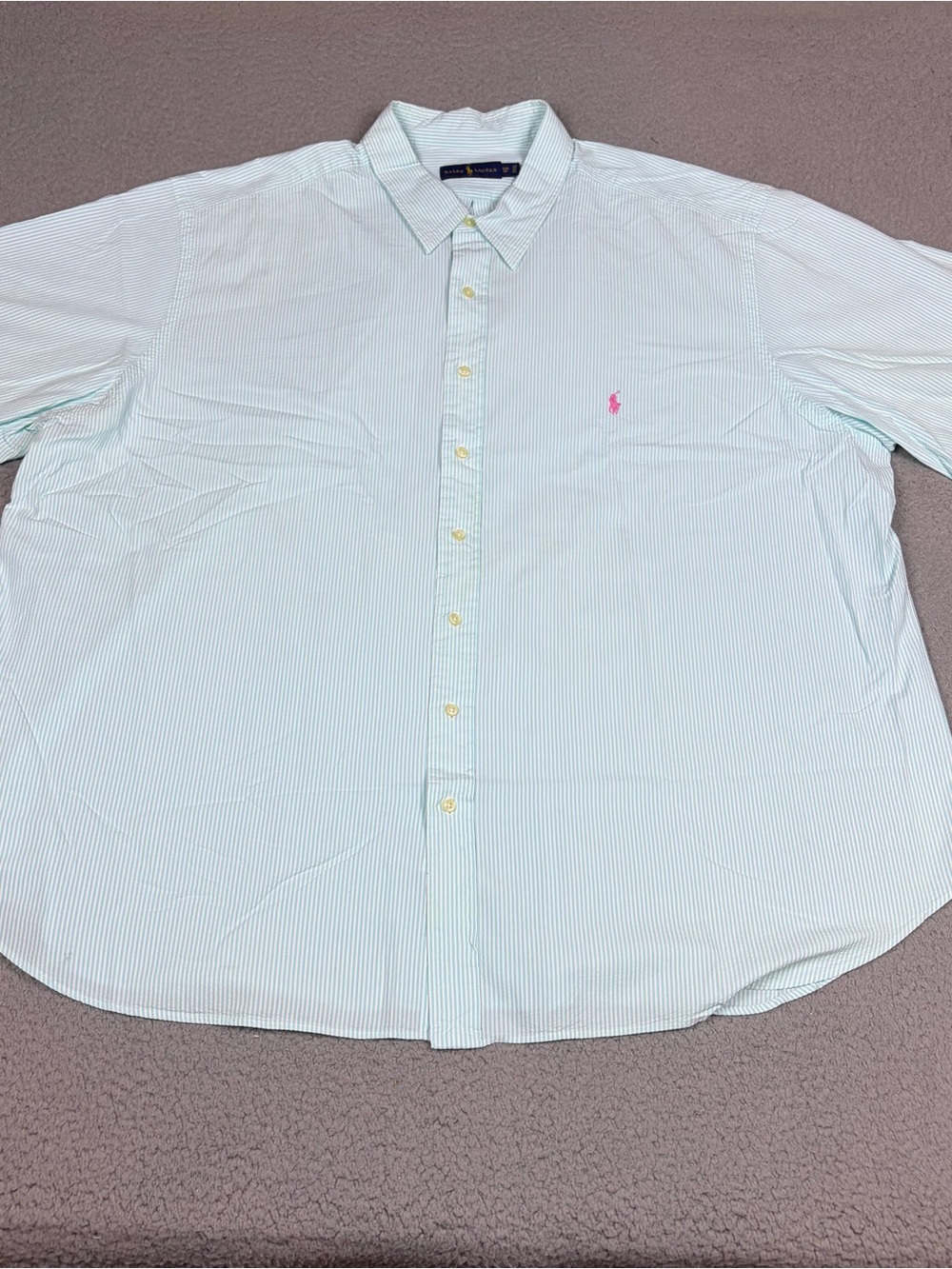 Ralph Lauren Seersucker Shirt Mens 4XB Big Light Blue Button-Up with Pink Pony